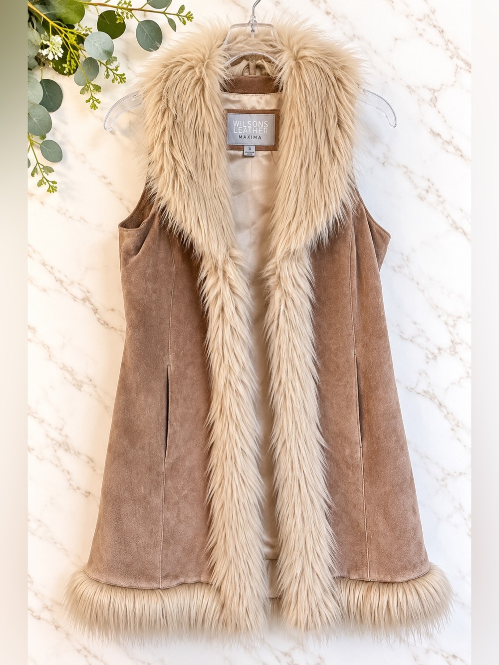 Wilsons Leather Maxima Suede Penny Lane Faux Fur Vest S
